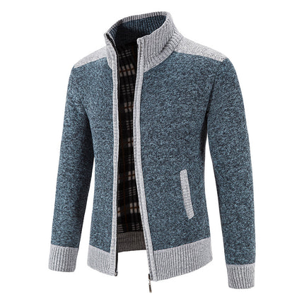 Amazon men's autumn and winter clothing stand collar sweater coat thickened sweater trend green cardigan sweater warm