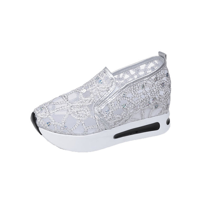 Mesh Breathable Casual Shoes Women's Summer New Inner Height Increasing Student Shoes Korean Style Slip-on Lazy Mesh Platform Shoes