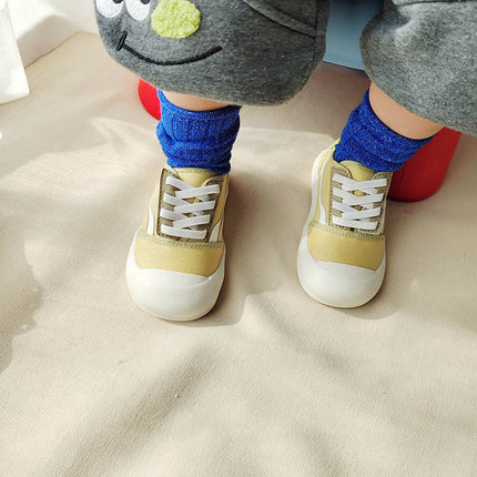2025 Spring New Children's Color-matching Velcro Board Shoes Boys and Girls Casual Canvas Shoes Kindergarten Soft-soled Biscuit Shoes