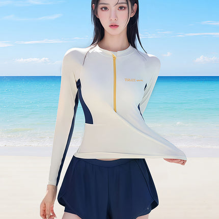 Women's Two-Piece Long-Sleeve Swimsuit 2025 New Conservative Tummy-Concealing Slimming Professional Swimming High-End Hot Spring Swimwear