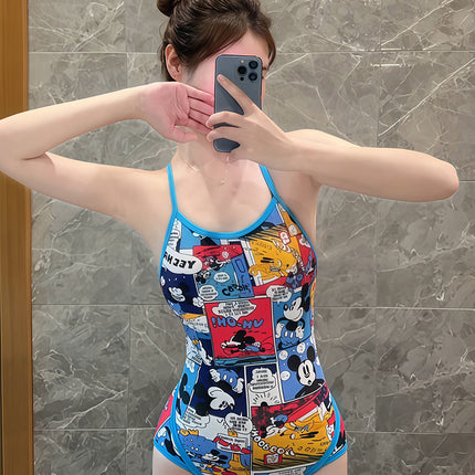 Professional Spaghetti Strap Swimsuit One-Piece Triangle Cartoon Anime Sports Competitive Swimsuit Slimming Backless Training Low-Cut