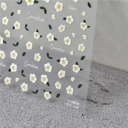 Camellia Manicure Stickers Tomoni Embossed Adhesive Waterproof Cute Little Yellow Flower Nail Stickers Manicure Accessories