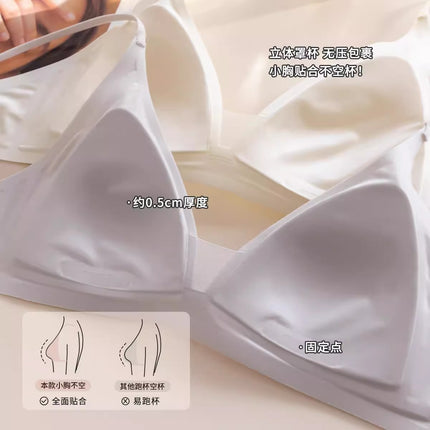 Japanese-Style Milk Satin Seamless Small Chest Bra for Women, French Deep V-Neck Thin Strap Wireless Bra for Summer