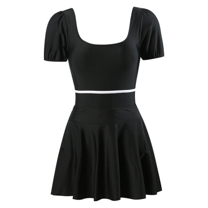 New Swimwear Women's Split Skirt Conjoined Flat Corner Short Sleeve Conservative Slim Belly Covering Students Sports South Korea Hot Springs