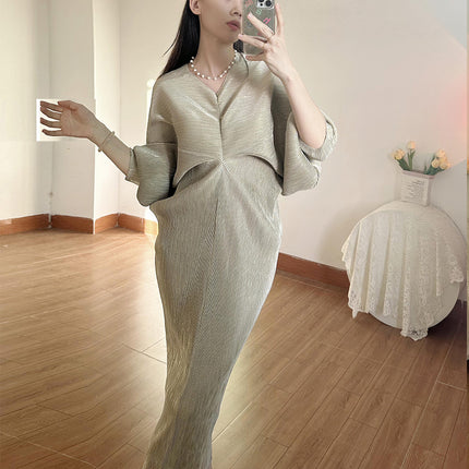 Long Skirt Summer Women's Clothing Export New Shenzhen Nanyou Classy Pleated Dress Classy Metallic Gloss