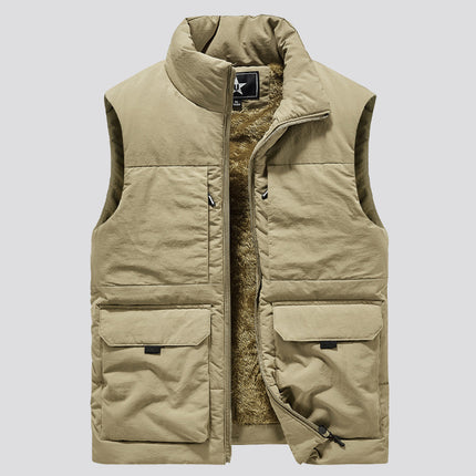 Workwear Vest Autumn and Winter Men's Fleece-lined Thickened Multi-bag Vest Outdoor Warm Waistcoat Photographic Fishing Clothes