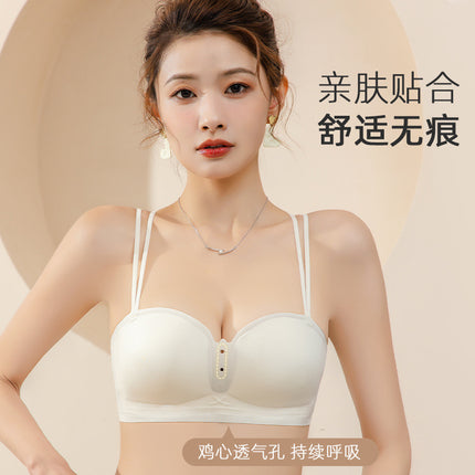Small Chest Push-up Large No-mark Underwear Women's Upper Pocket Anti-sagging Transparent Shoulder Strap Beautiful Back Sexy Strapless Bra