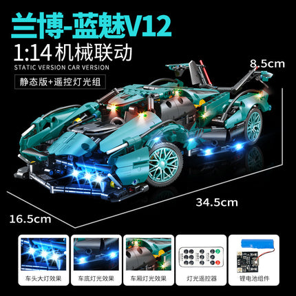 Compatible with Lego Black Gold V12 Cyberpunk Rambo Remote Control Building Blocks Sports Car Racing Children's Toys Cross-Border Wholesale