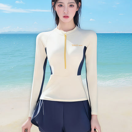 Women's Two-Piece Long-Sleeve Swimsuit 2025 New Conservative Tummy-Concealing Slimming Professional Swimming High-End Hot Spring Swimwear