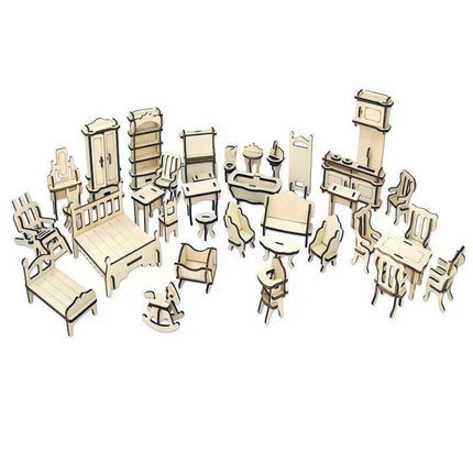 Handmade DIY Wooden 3D Stereo Puzzle Puzzle Artificial Model Furniture Puzzle Model Home Private Package 34 Pieces