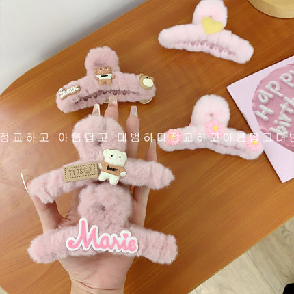 Autumn and Winter plush hairpin female clip headdress furry shark clip cute high-grade sense back head clip high-end hairpin