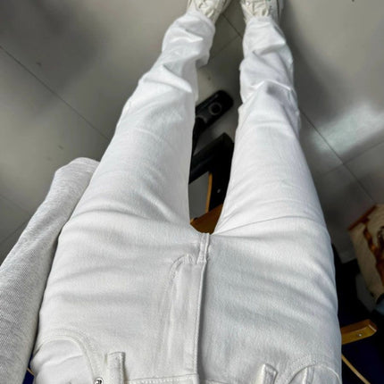 170 Long Tall White Narrow Straight Jeans Women's Spring and Autumn High Waist Slimming Stretch Pipe Pants
