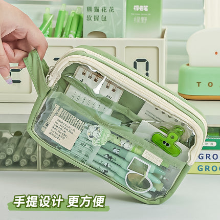 Large capacity transparent pencil case girls ins style Japanese high value students simple middle school stationery bag wholesale