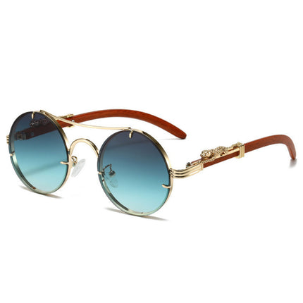 Cross-border European and American sunglasses men's retro punk metal leopard head round frame fashion double beam personality sunscreen sunglasses women