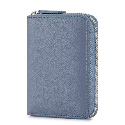 Wholesale Genuine Leather Accordion Card Holder for Women, Fashionable Large-Capacity Zipper Rfid Multi-Card Slot Card Holder