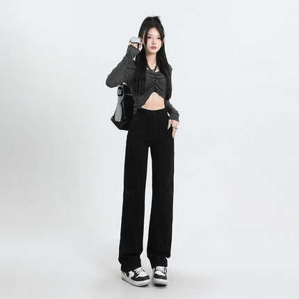 High waist pants jeans women's YKK zipper inner clothesline narrow straight pants slimming high elastic pipe pants