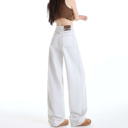 Wholesale Dropshipping Popular American Retro Side Seam High-Rise Design Loose Slimming Versatile Fashion Floor-Length Jeans for Women