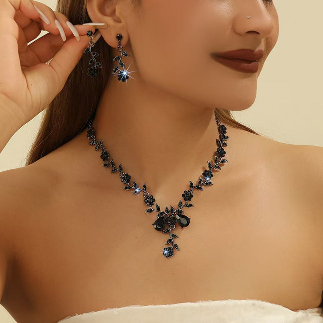 New Cross-Border Wholesale Bridal Rhinestone Water Drop Necklace and Earrings Jewelry Set for Women's Evening Dress Accessories