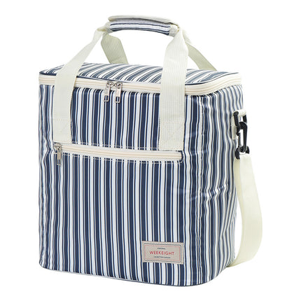 Vertical Stripesd Thermal Insulation Picnic Bag Outdoor Travel Camping Style Satchel Storage Bag Thickeneded Large Capacity Waterproof and Stain-Resistant