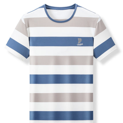 Famous Mouse Men's Summer New Cotton Pullover T-Shirt Men's Round Neck Striped Fashion Casual Short Sleeve Men's T-Shirt
