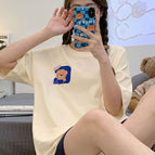 D.m-34 apricot bear dark blue pants double short / M