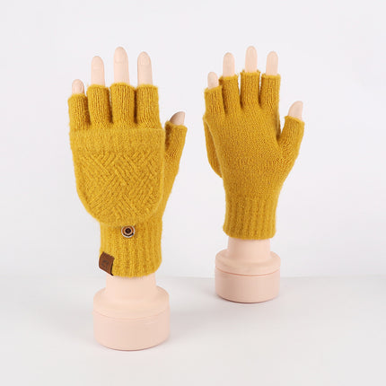 Winter Flip-Up Dual-Use Half-Finger Gloves for Women, Cold-Proof and Warm Student Touch Screen Gloves, Thickeneded and Velvet Fingerless Gloves for Men