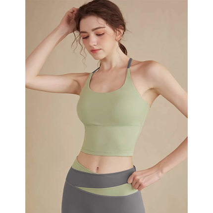 New Solid Color Stitching Yoga Top Quick-drying Breathable Shockproof Gather-up Seamless Beauty Back Sports Fitness Clothing Vest for Women
