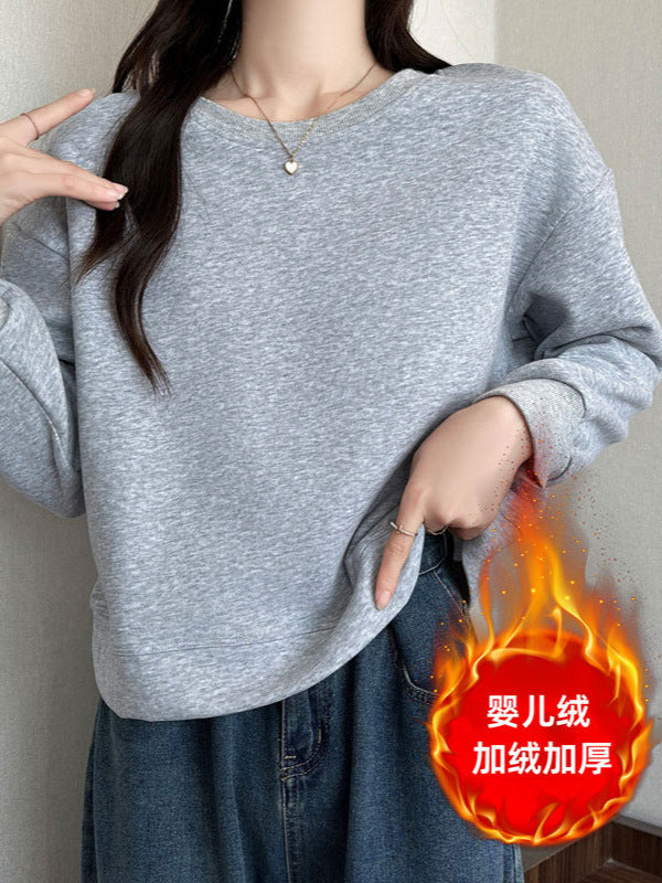 Cartoon Print Sweatshirt Women Round Neck Fleece Lined / Sweatshirt Imprimé Cartoon Femme Col Rond
