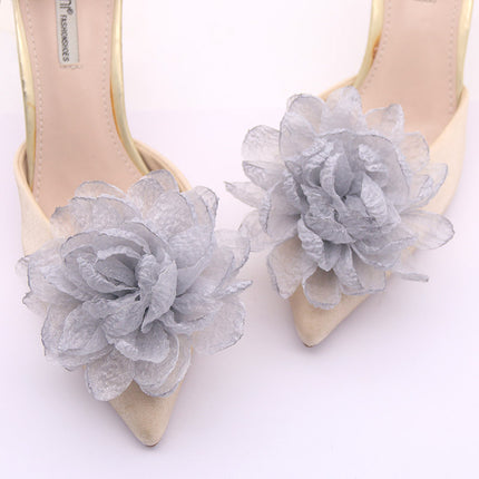 Easiest for Match Camellia High Heels Decorations Starry Sky Yarn Burnt Edge Flowers Bridal Shoe Flowers Handmade Wedding Shoe Accessories