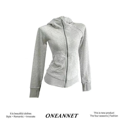 Women's Slim-Fit Fleece Hoodie Sports Fitness Cardigan Slimming Jacket Dopamine Korean Style Top Zipper Versatile Trendy