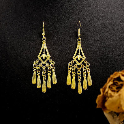 Ethnic Peacock Earrings Golden Bell Tassel Earrings Bohemian Leaf Pendant Scenic Earrings Wholesale