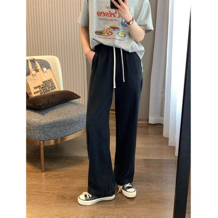 Fashion Retro Jeans Loose High-Waisted Slimming Wide-Leg Straight Floor-Length Spring and Autumn Versatile Straight Wide-Leg Pants