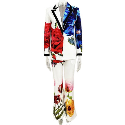 In Stock 2026 New European and American Celebrity Style Fashionable Digital Print Casual Suit Pants Set Two-Piece Set