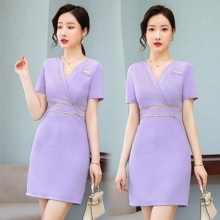 Business Wear dress 2023 Summer Women's Short-sleeved Temperament High-end Hotel Front Desk Beauty Salon Jewelry Shop Work Clothes