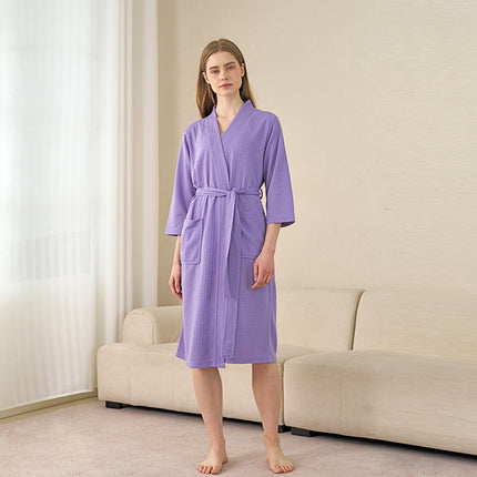 Summer Thin Water Absorbent Waffe Bathrobe Women's Summer Mid-length Simple Sexy Nightgown Men's Breathable Bath Towel Pajamas