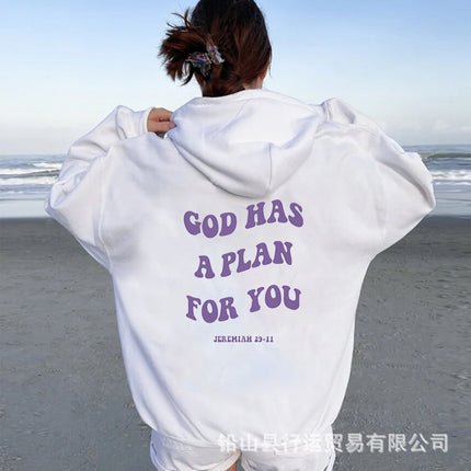 Foreign Trade Women's Velvet Sweatshirt with Gradient Letters on the Back Kangaroo Flap Pocket Pants Drawstring Print Hoodie