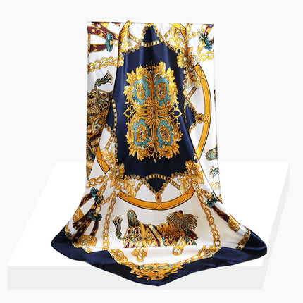 Spring and Autumn New 90 Square Scarf Printing Silk Satin Hangzhou Scarf Square Scarf Shawl Gift Factory Wholesale