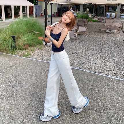 Raccoon House # American Retro Low-Waist Hot Girl White Jeans for Women 2025 Early Autumn New Loose Slimming Straight Pants