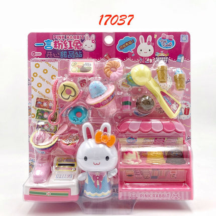 Yiyan pink rabbit kitchen refrigerator mini dressing table cake party simulation medical tools girl play house toy batch