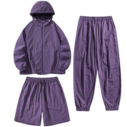 Sun Protection Clothing Set Upf50+ Cool-Touch Ice Silk Original Yarn Hooded Breathable Nylon Ice Silk Outdoor Skin Protection Clothing Shorts