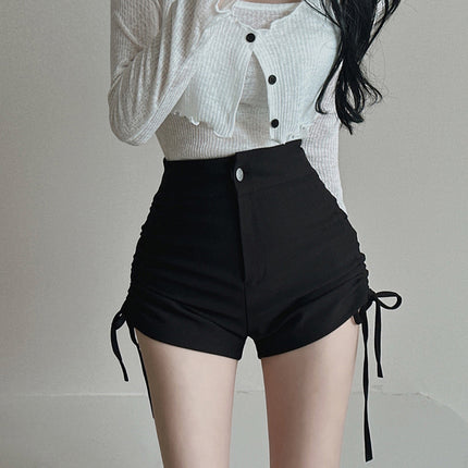White High-Waisted Slimming Side Drawstring Shorts for Women 2026 Summer Tight-Fitting Stretchy Sexy Hot Girl Group Hot Pants