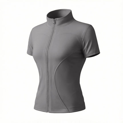 High Elastic Yoga Short-sleeved Jacket with Vertical Collar Zipper Tight Running Jacket Quick-drying Naked Fitness Short-sleeved Women's Summer