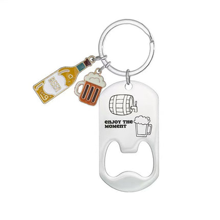 Cross-border Stainless Steel Engraving Metal Keychain Bottle Opener Wine Glass Wine Bottle Birthday Christmas Father's Day Gift
