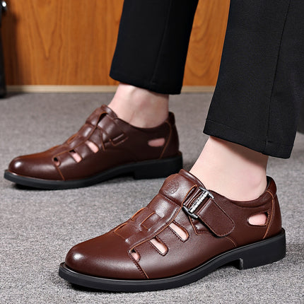 Men's Leather Shoes Summer 2025 New Breathable Business Formal Shoes Hollow Perforated Sandals Non-Slip British Style Men's Shoes