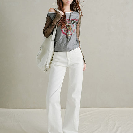 White Three-Proof Straight Jeans for Women 2025 Autum New Wide High Waist Slim Elastic Wide Leg Casual Pants