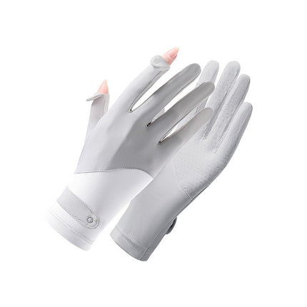 Summer Nylon Ice Silk Sun Protection Gloves for Women, Outdoor Driving and Cycling, Non-Slip Breathable Thin Gloves with Fingerless Touch Screen