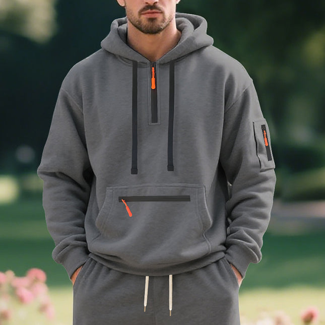 Cross-Border Amazon New Product Launches New Winter Loose Velvet American Casual Men's Sports Workwear Hooded Sweatshirt