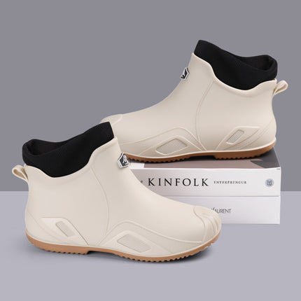 Free Shipping for One Piece, Cross-Border Flat-Soled Low-Top Water Boots for Men, Wear-Resistant, Fashionable Plastic Rain Boots for Men