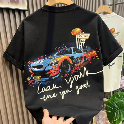 Trendy Pure Cotton Letter Short-Sleeve Men's Summer Loose Plus-Size Casual T-Shirt Stylish American Couple Top New Arrival