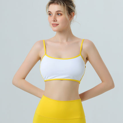 Europe and the United States cross-border side hollow color contrast edge naked underwear sports fitness bra gather with chest mat yoga clothing suit